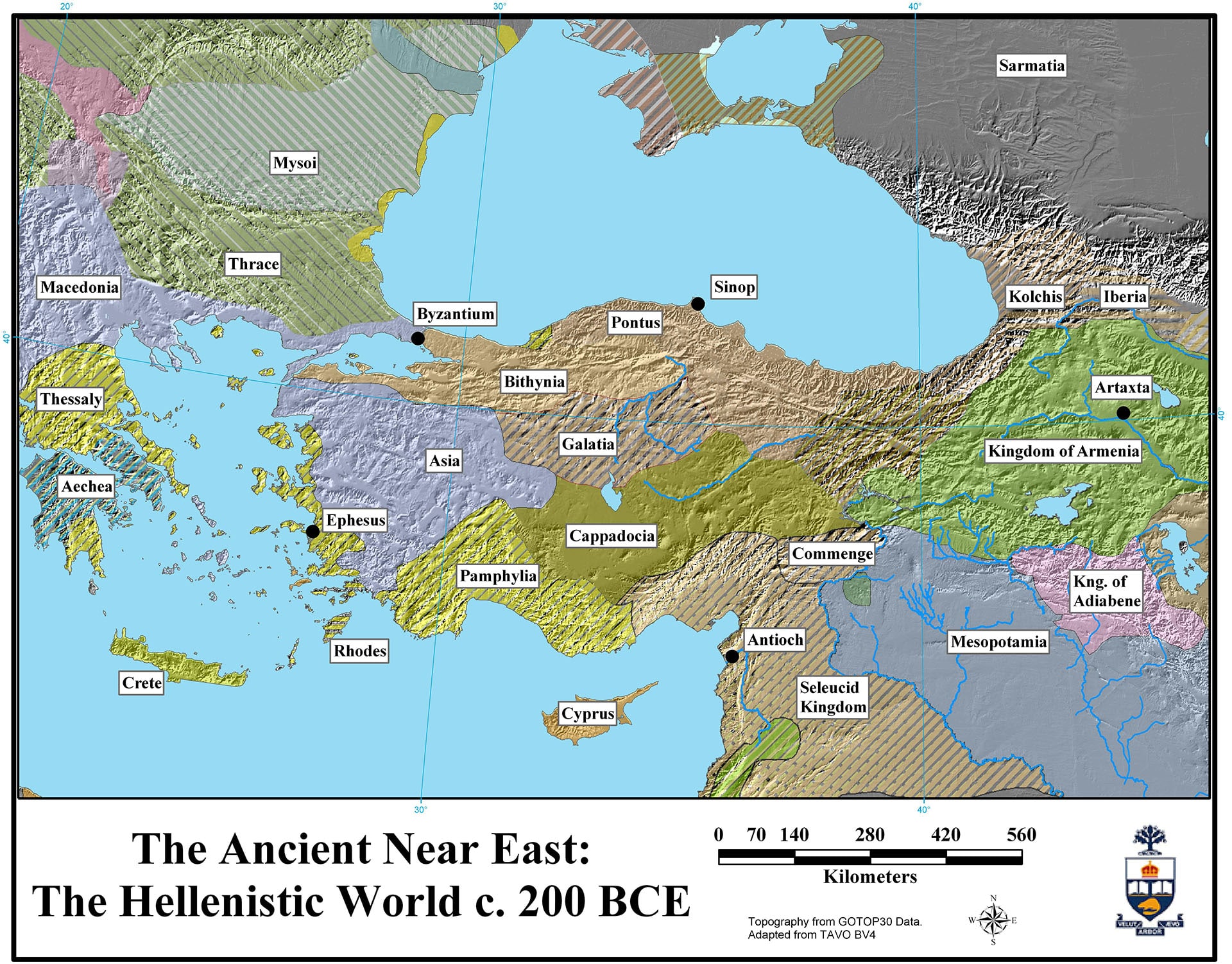 Map Kingdoms and Regions of the Hellenistic Greece and Anatolia Aegean and Anatolia