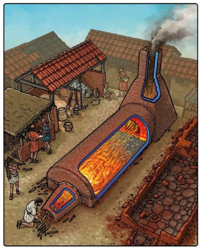 Primary tank furnace at Jalame. Illustrated by John G. Swogger, image courtesy of The Corning Museum of Glass.