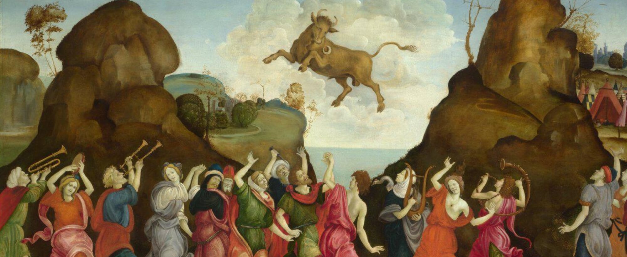 The worship of the Golden Calf in the form of an Apis Bull. Filippino Lippi or follower, Florence, c. 1500. London National Gallery, inv. 4904.