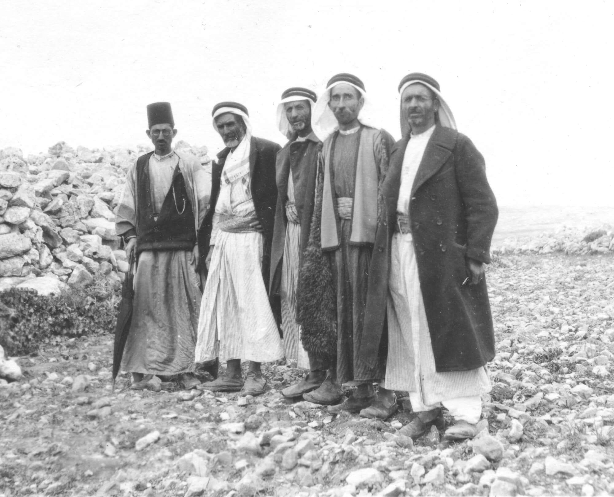 Figure 4. Landowners of El Bireh from whom parcels were rented for excavating the site of Tell en-Naṣbeh, 1929. Badè Museum photographic archive A581a. Photographic negative. Courtesy of the Bade Museum, Pacific School of Religion.