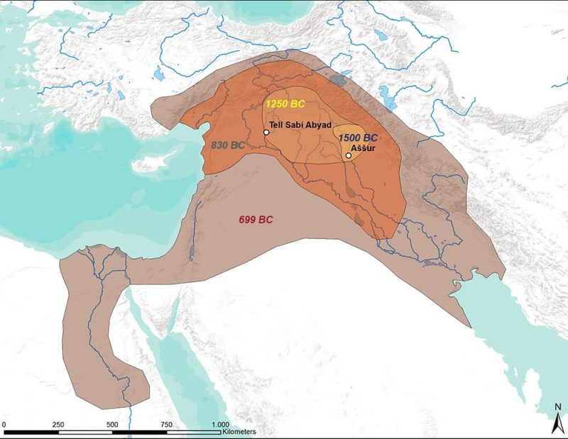 Map of the expansion of Assyria. Figure made by Tijm Lanjouw.