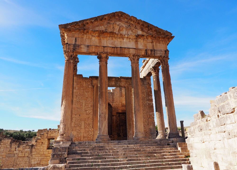 The Capitolium, Dougga, constructed in the 2nd century. (Photo by John Whitehouse).