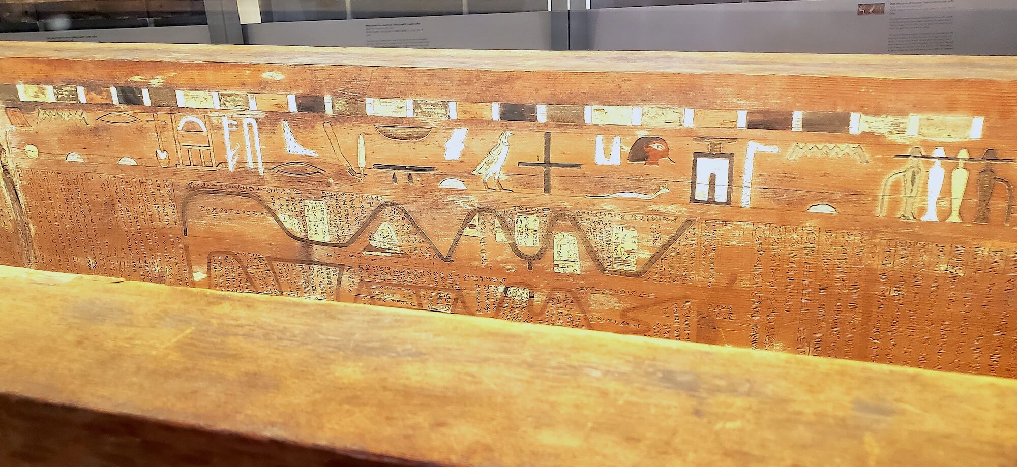 Detail of              back panel (interior view) of governor Djehutynakht's inner              coffin (MFA 21.962a) from Deir el-Bersheh Tomb 10A, early              12th Dynasty. Photo by the Author.