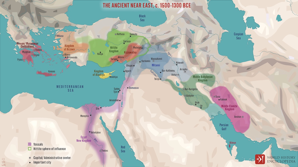 Map of Egypt and other Kingdoms                    during the Late Bronze Age . By Simeon Netchev (CC BY                    - NC - SA)