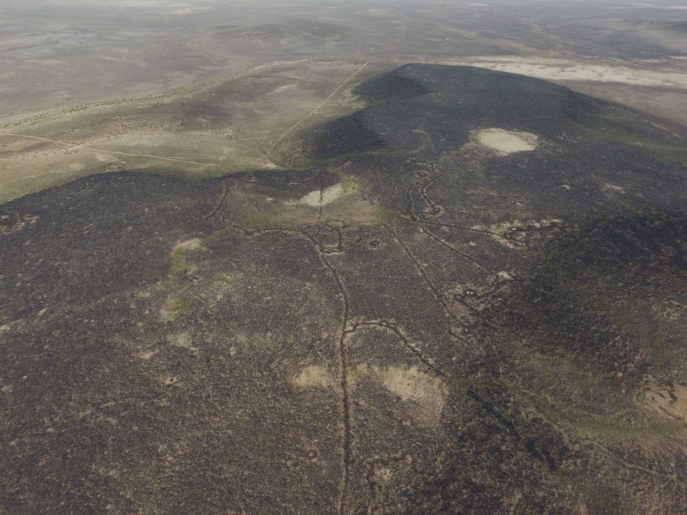 Figure 4: Kite built to funnel animals up slopes into enclosure atop Mesa 2. Photo by A. C. Hill.