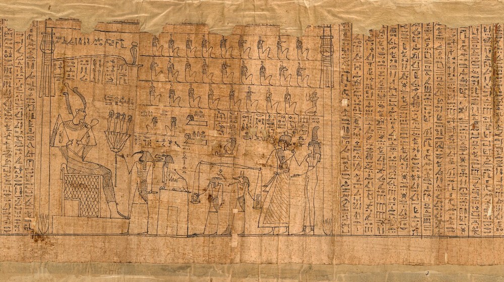 Book of the Dead Papyrus of Pasherashakhet, son of Taber (detail), 375–275 BCE, Egyptian. Papyrus and ink, 10 ¼ x 111 in. Getty Museum, Gift of Mr. and Mrs. H. P. Kraus, 83.AI.46.2
