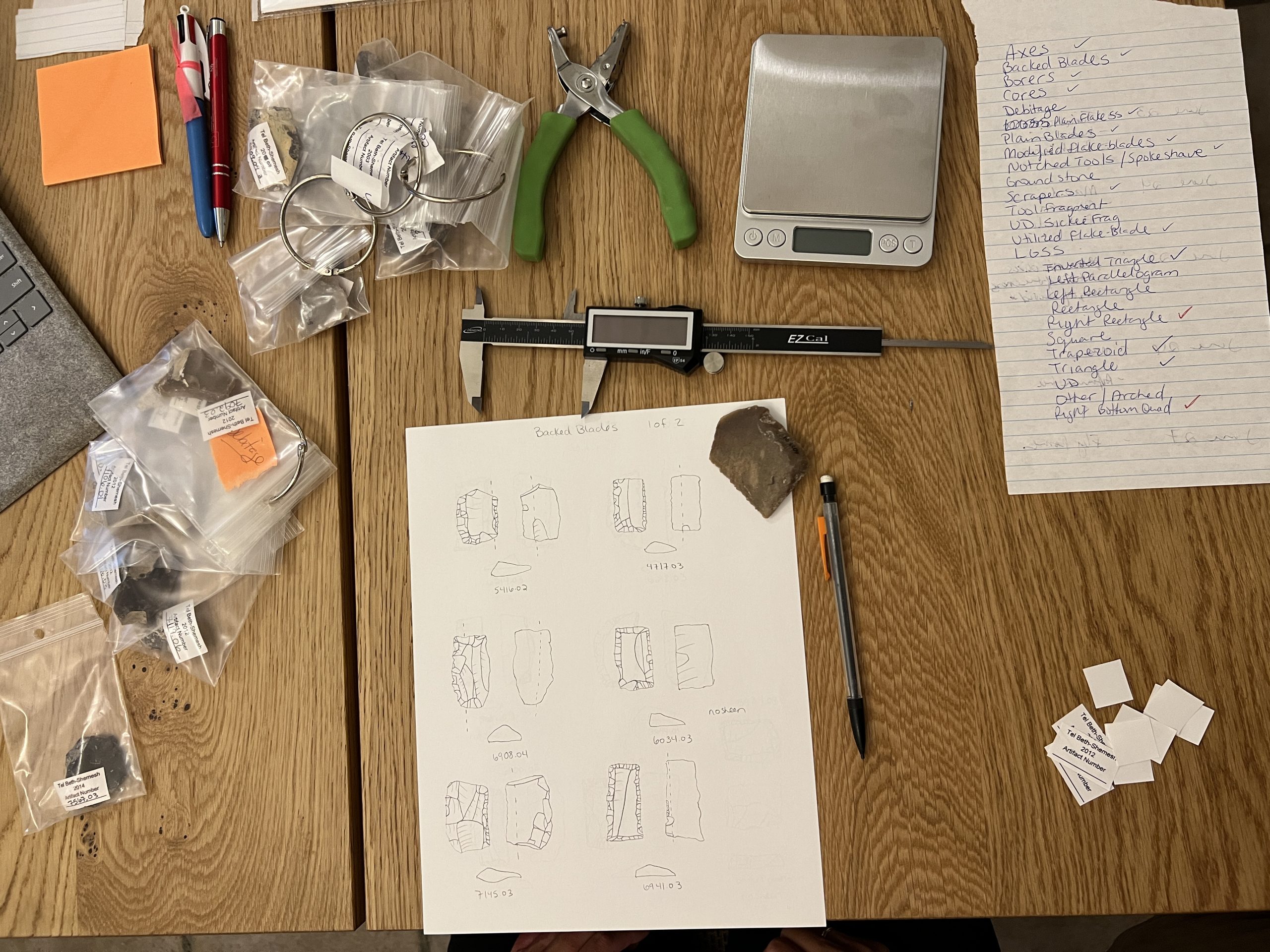 Drawings of selected chipped stone artifacts from Tel Beth-Shemesh (photo by S. Bubel).