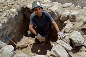 Bruno Barros excavating at Tell Azekah, Israel.