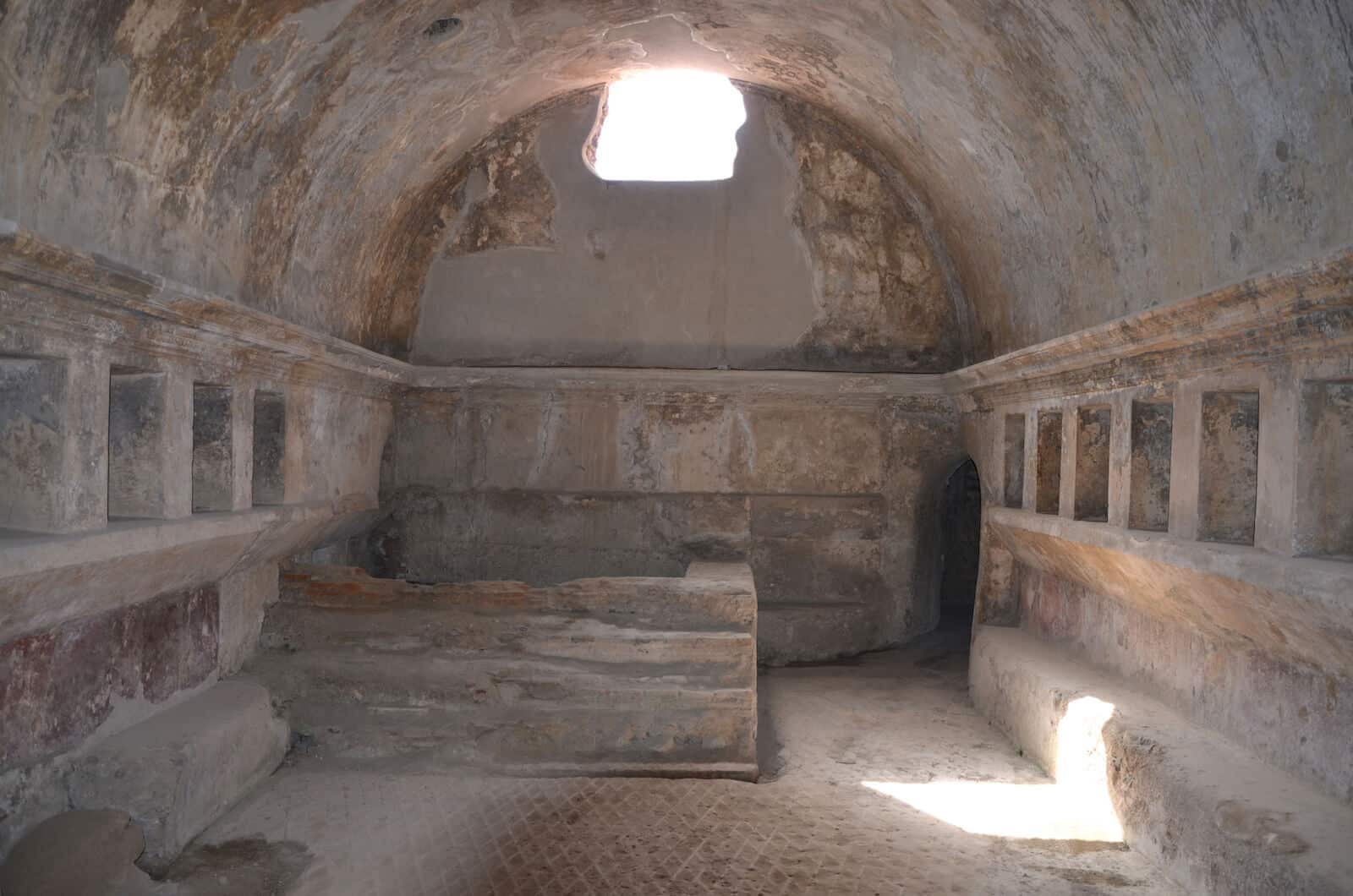 Apodyterium in the first century CE Stabian Bath, Pompeii. Photograph by Bopra77, Licensed by Dreamstime.