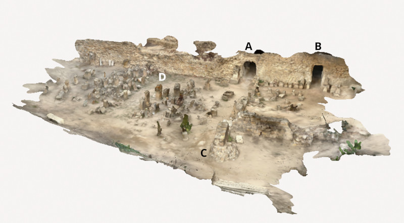 Fig.3. Roughly stitched LiDAR scans of stelae in situ within the Regulus-Salammbô sector (© 2024 Institute National du Patrimoine – Tunisie / ASOR Punic Project, Harvard Museum of the Ancient Near East).