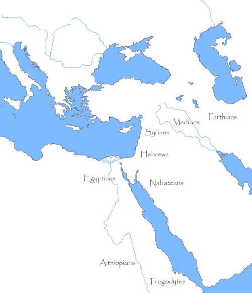 Map showing the approximate geographical distribution of the peoples whose languages Cleopatra was said to have spoken (R. Strootman).