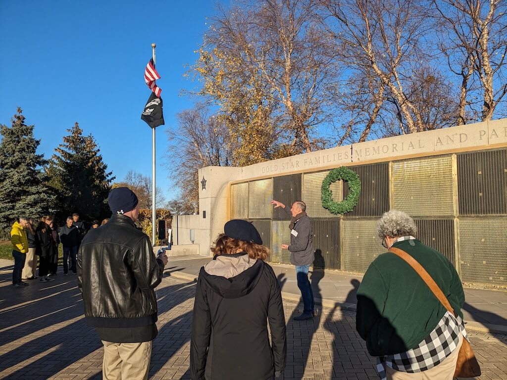 Yorke Rowan and ASOR workshop participants at the Gold Star Family Memorial, Chicago. Photo by M.M. Kersel.