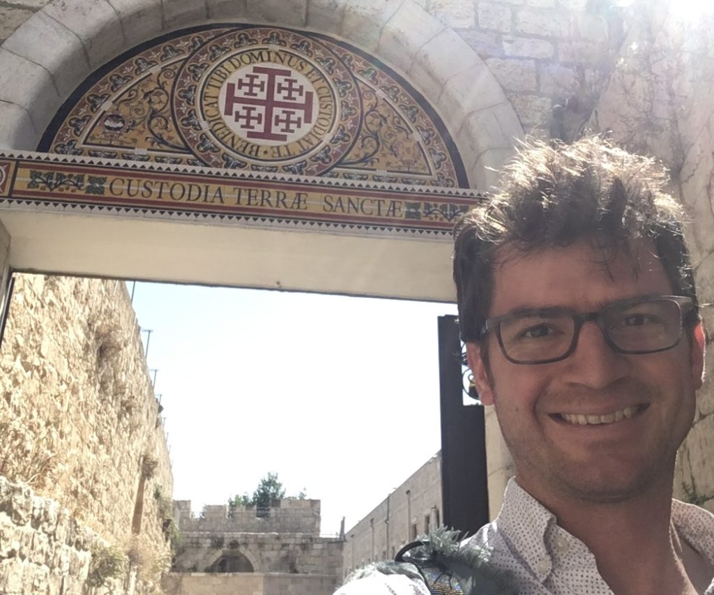 In front of the Franciscan Archivio Storico della Custodia di Terra Santa in Jerusalem. Photo courtesy of author.