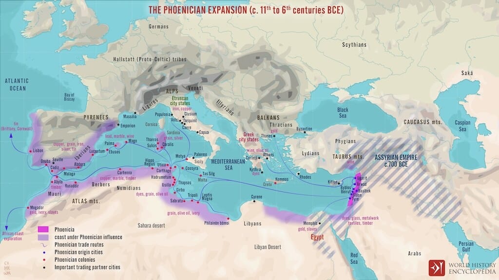 Map of the Phoenician World, 11th cent – 6th cent BCE. By Simeon Netchev, CC BY-NC