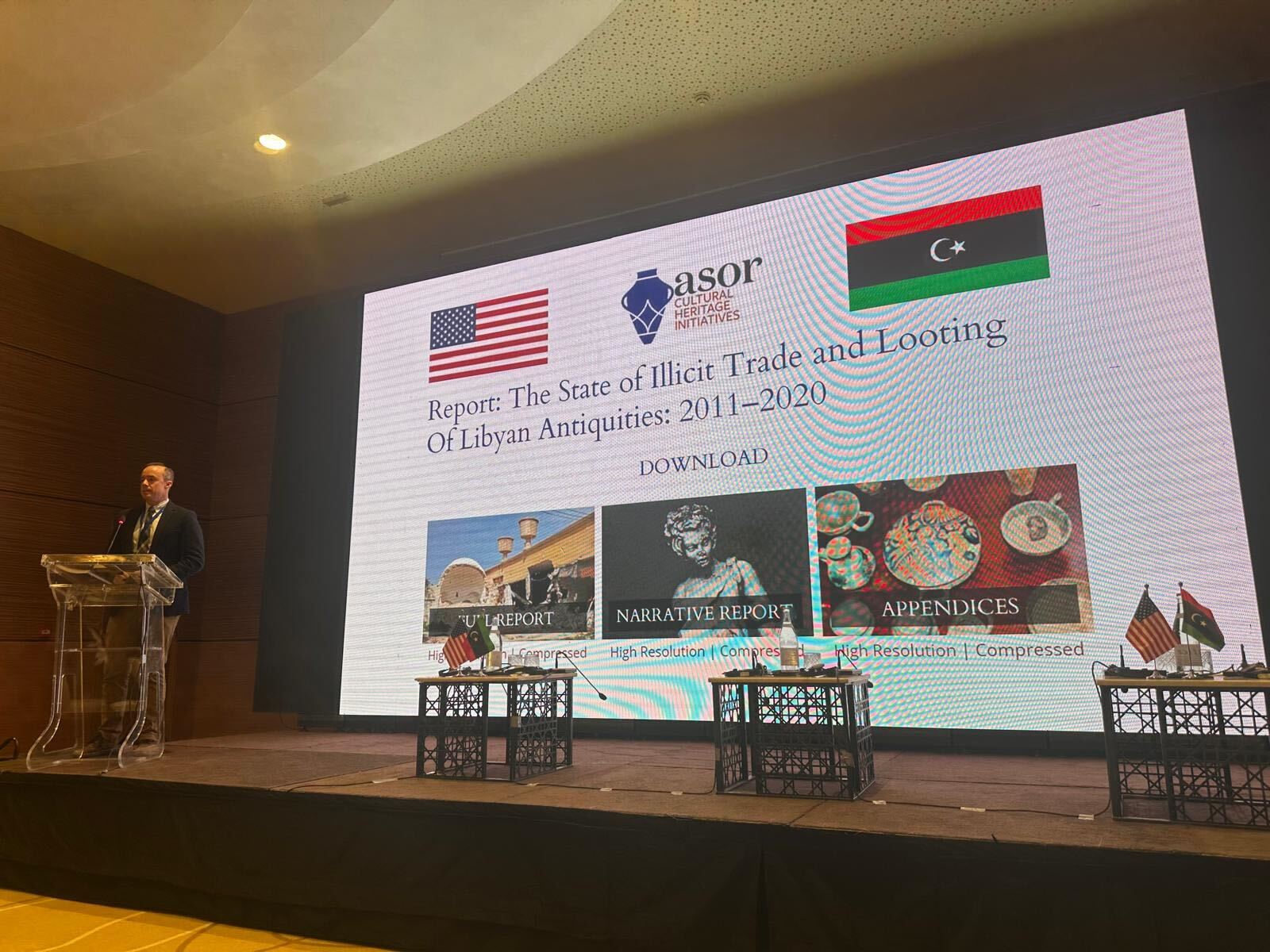 Will Raynolds (ASOR) presenting at the U.S.–Libya Cultural Heritage Protection Workshop.