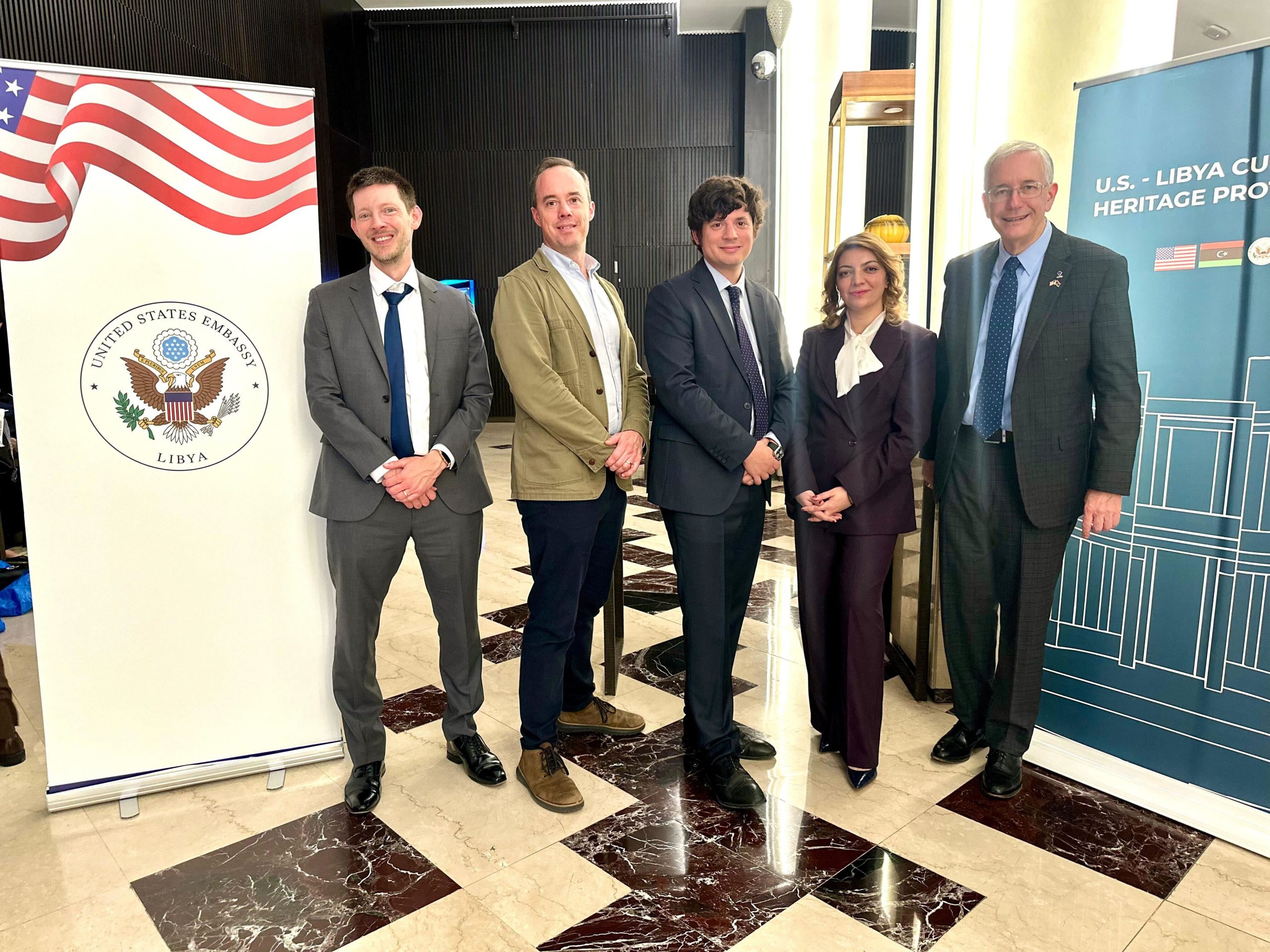 Darren Ashby (ASOR), Will Raynolds (ASOR), Will Zeman (U.S. Embassy Libya), Marwa Bennaji (U.S. Embassy Libya), and Andy Vaughn (ASOR).