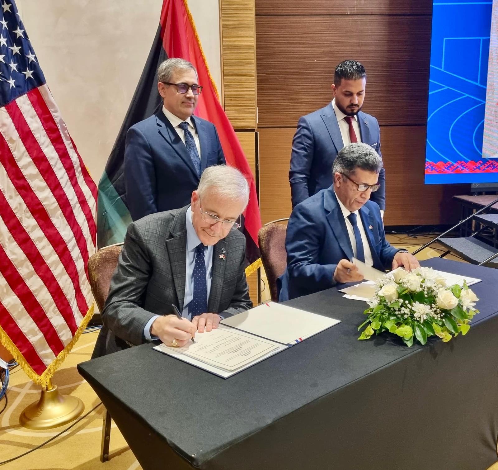 Chargé d’Affaires Jeremy Berndt (U.S. Embassy Libya), INSERT GUY 2, Executive Director Dr. Andy Vaughn (ASOR) and Dr. Mohammed Faraj Mohammed Al-Fallos (Chairman, Board of Directors, Department of Antiquities).