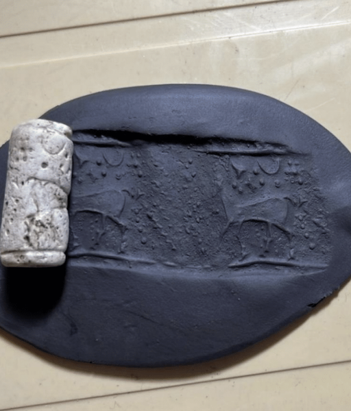 The Neo-Assyrian period cylinder seal found during our excavations in the Lower Town. It was spotted by Hawre, one of our dedicated Kurdish workmen helping us in the trench.
