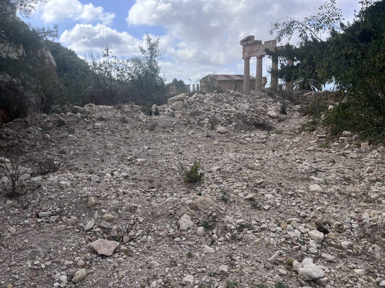 Flood deposits at the entrance to the Sanctuary of Apollo. (DOA/ASOR)