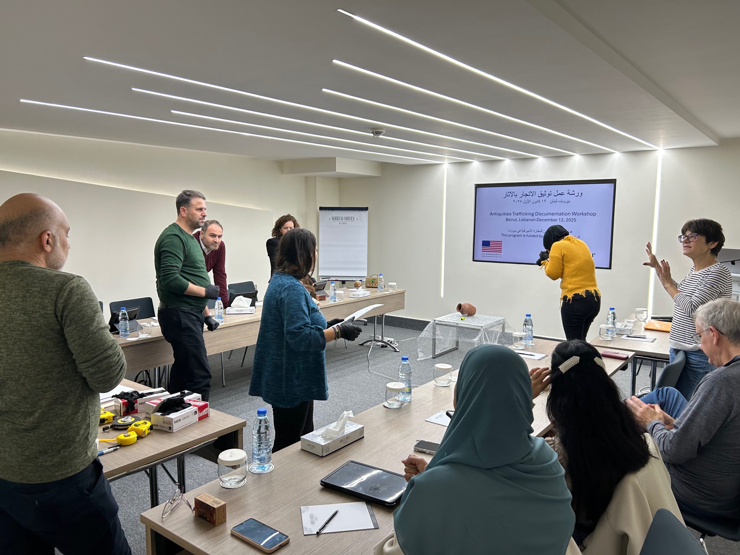 Workshop participants practice documentation during a mock scenario on theft from a museum (Credit: ASOR).
