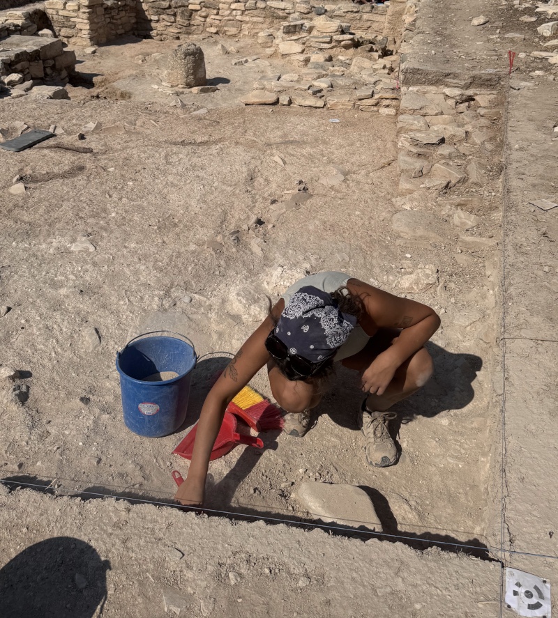 Here I am doing some baulk cleaning in the early stages of our trench
